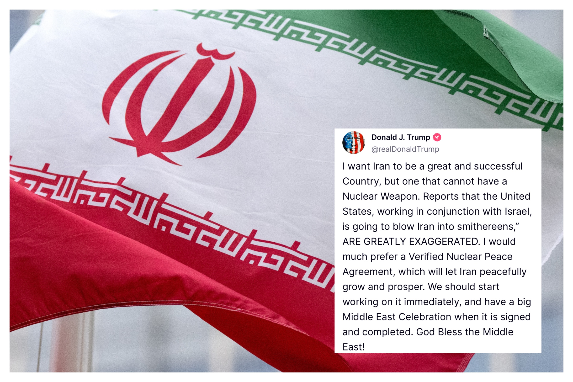 Iran Flag and Trump Truth Social Post