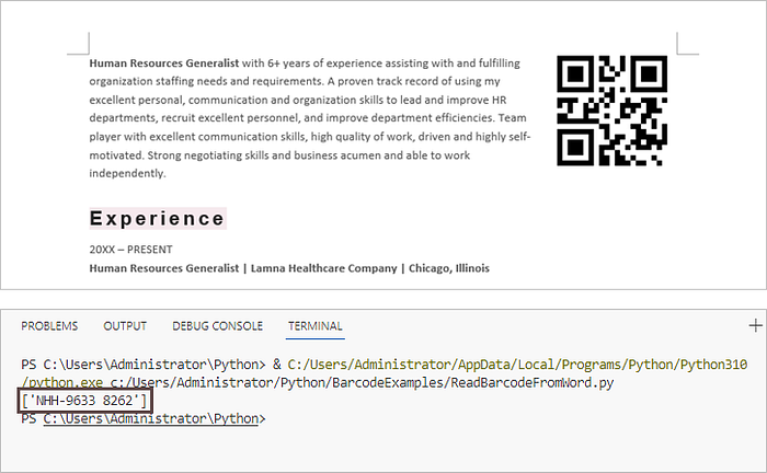 Extract barcode information from Word documents.