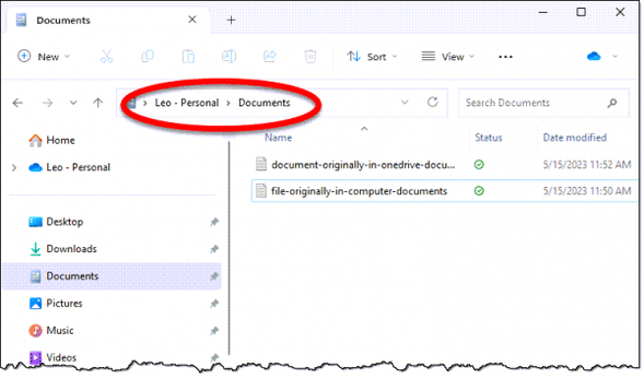 Documents shortcut opens OneDrive Documents.