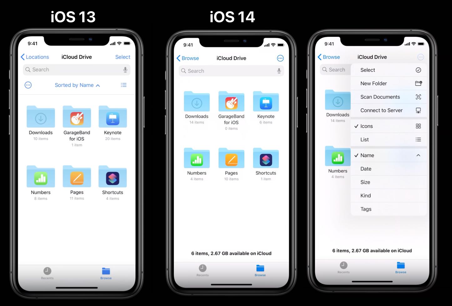 Files app for iOS 13 had multiple buttons scattered over the user interface. The iOS 14 redesign uses the more button to show all secondary actions. This makes the UI more clean and easy to use.
